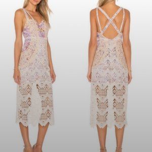 Free People Lace Midi Dress in Cream and Purple